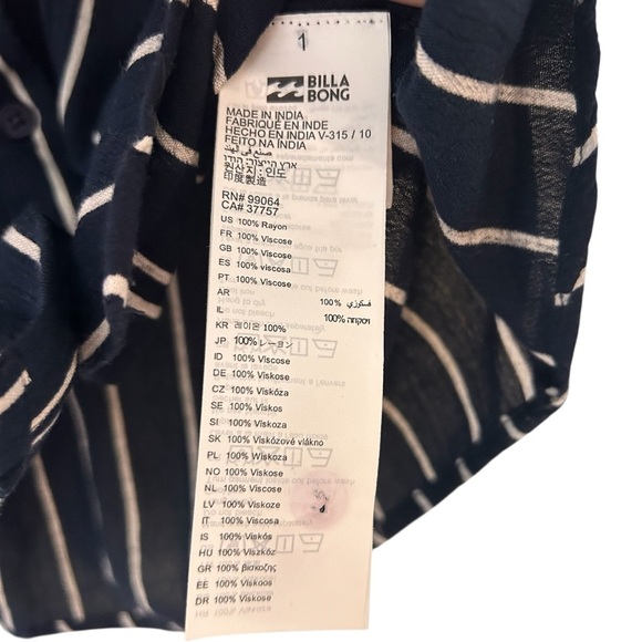 Billabong Tropical Crush Navy Blue Striped Button-Up Crop Top- Size Small - Picture 7 of 14